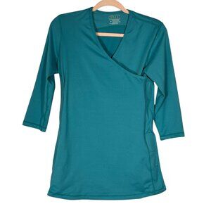 Nuroo Pocket Womens Newborn Carrying Wrap Top M Teal Blue Skin to Skin Surplice